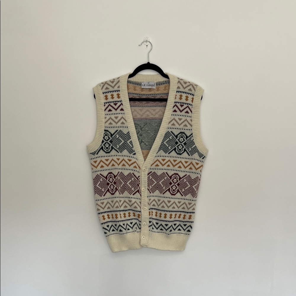 le tigre multi colored knit cardigan sweater vest size medium